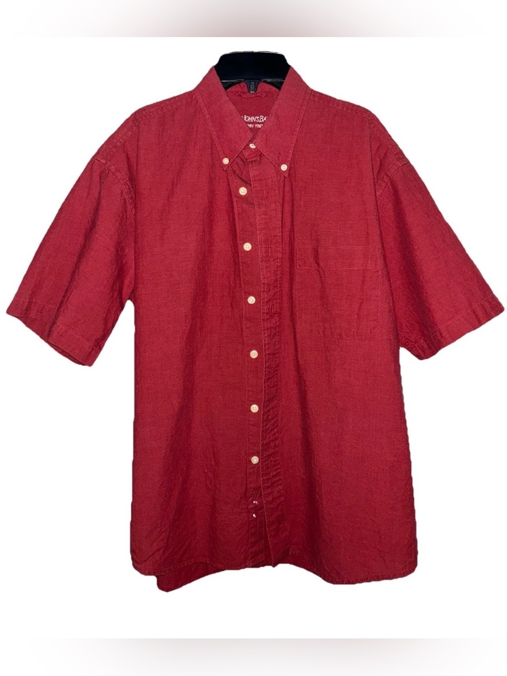 St. Johns Bay Worry Free Medium Red Short Sleeve Button Down Shirt Casual Summer